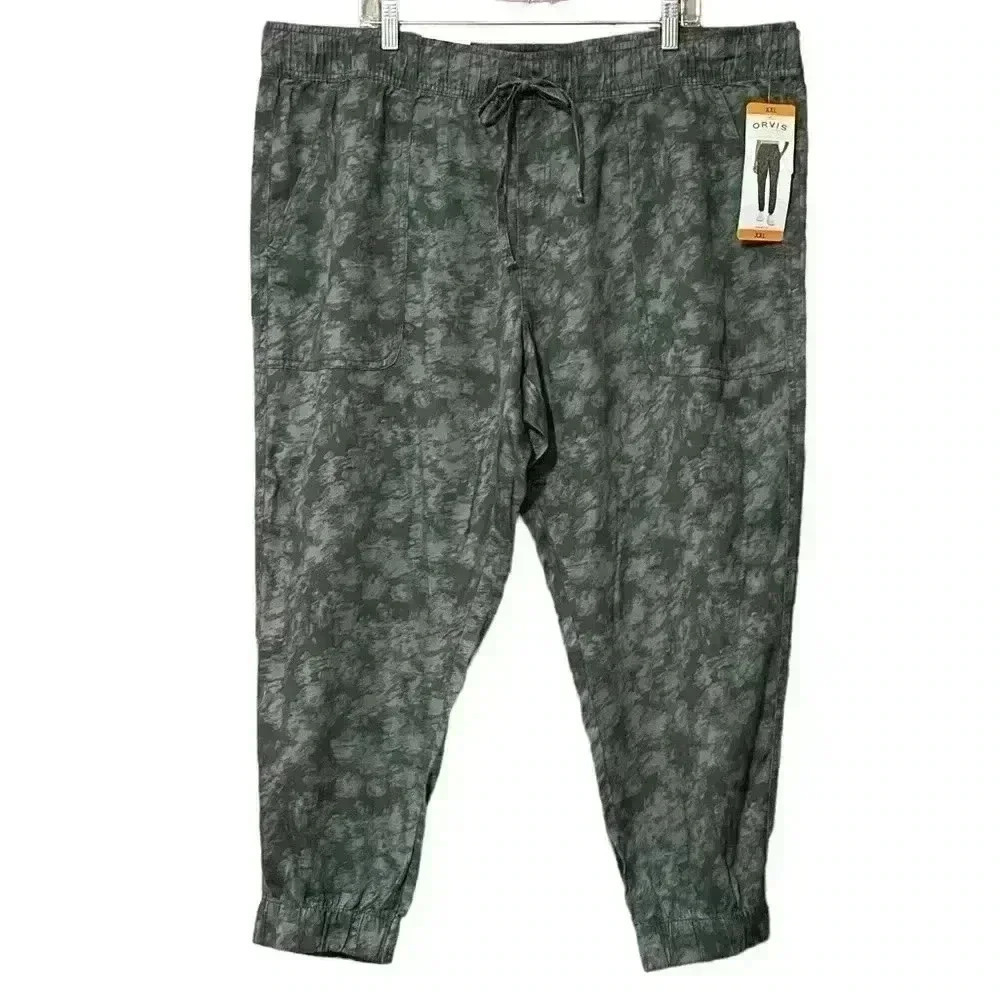 Orvis Women's XXL Green Tonal Print 100% Lyocell Jogger Pants Drawstring NWT